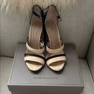 BCBGMaxAzria Black and Tan Strappy Heels